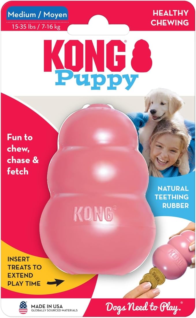 KONG - Puppy Toy Natural Teething Rubber - Fun to Chew, Chase and Fetch - for Medium Puppies - Pink (Pack of 2)
