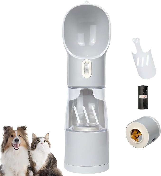 4-in-1 Dog Water Bottle for Walking & Travel – Leakproof Portable Pet Water Dispenser with Bowl, Poop Bag Holder & Shovel | Reusable, Easy One-Hand Use for Dogs & Cats, Hiking and Outdoor Adventures