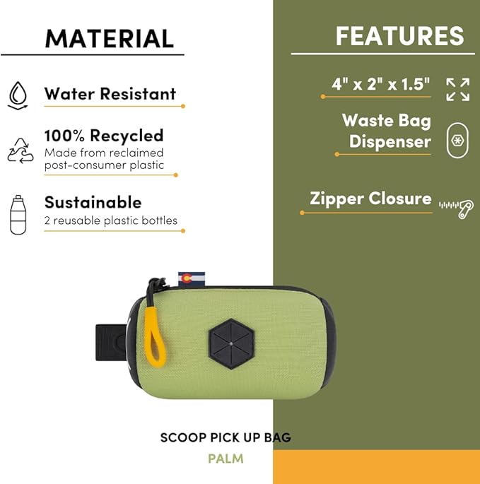 OllyDog Scoop Pick Up | Dog Poop Bag Holder | Lightweight & Water-Resistant Dispenser | Leash Attachment for Hands-Free Carry | Fits Standard Waste Bag Rolls (Palm)