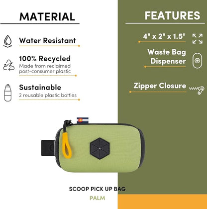 OllyDog Scoop Pick Up | Dog Poop Bag Holder | Lightweight & Water-Resistant Dispenser | Leash Attachment for Hands-Free Carry | Fits Standard Waste Bag Rolls (Palm)