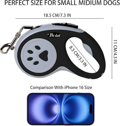 Retractable Dog Leash, VELIGOOD 5M/16FT Extendable Dog Lead with Strong Nylon Tape Tangle-Free One-Handed Brake, Pause, Lock for Small Medium Dogs (Black)