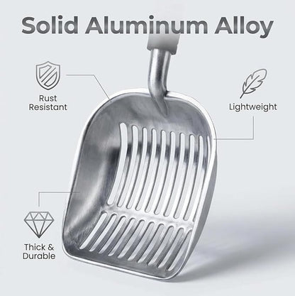 Heavy Duty Cat Litter Scoop with Holder, Stainless Steel Kitty Litter Scooper Caddy for Litter Box, Aluminum Speed Sifter Captures All Clumps