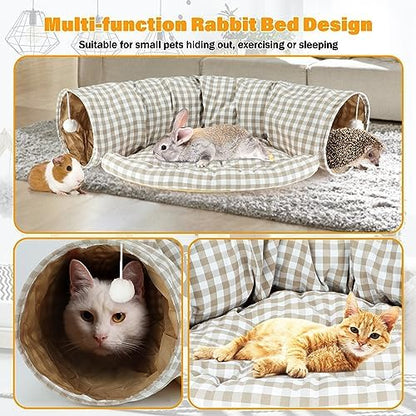BWOGUE Bunny Tunnel Bed, 2-in-1 Collapsible Rabbit Tunnel Hideout with Mat - Image 4