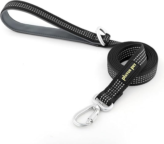 Plutus Pet Heavy Duty Dog Leash with Lockable Aluminum Carabiner, 4/6 Feet Long, Double-Sided Reflective Nylon, Padded Handle, for Puppy, Small, Medium and Large Dogs (Black, 4/5" x 6')