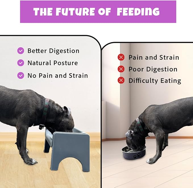 The Fluff Trough Elevated Slow Feeder Dog Bowl - Prevents Fast Eaters from Binging & Choking on Food, Minimizes Neck Strain, Suitable for Flat-Faced Pets, Vet Recommended, Dishwasher Safe, Black