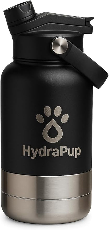 32oz Insulated Water Bottle with Dog Bowls – Human & Pet Shared Use, Stainless Steel Leakproof Travel Bottle (Matte Black)