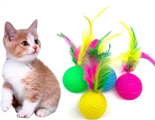 IDOMIK 15 Pack Cat Toys: Colorful Golf Sponge Balls, Feather and Pom Pom Interactive Kitten Balls for Exercise, Bright Colored Chase Pounce Toys, Safe Non-Toxic Entertainment