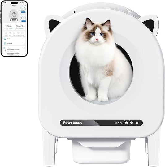 Self Cleaning Litter Box for Multiple Cats, 68 L Automatic Cat Litter Box Robot with Dual Safety Protection, APP Control, Odor Removal Smart Litter Boxes, 2 Roll Trash Bags