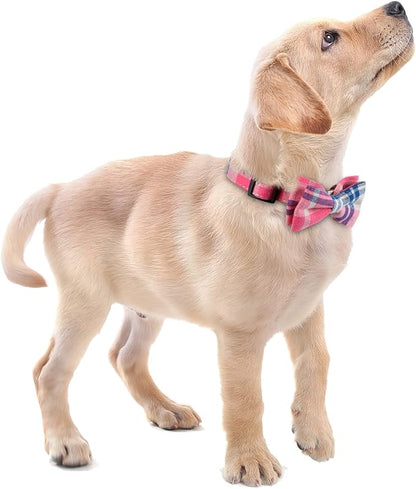 Faleela Soft &Comfy Bowtie Dog Collar,Detachable and Adjustable Bow Tie Collar,for Small Medium Large Pet (Medium (Pack of 1), Pink)