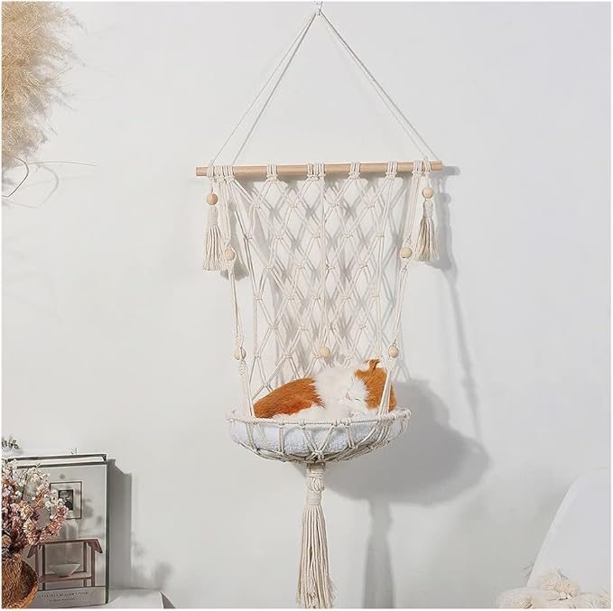Handmade Cat Hammock Cat Dog Swing Hanging Bed Tassel Design Cat Nest Indoor Elegant Tapestry Decoration Pet Cat House Personality Home (Hammock E)