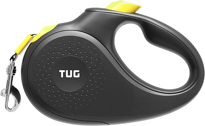TUG 360° Tangle-Free Retractable Dog Leash | 16 ft Strong Nylon Tape (Medium, Black/Yellow)