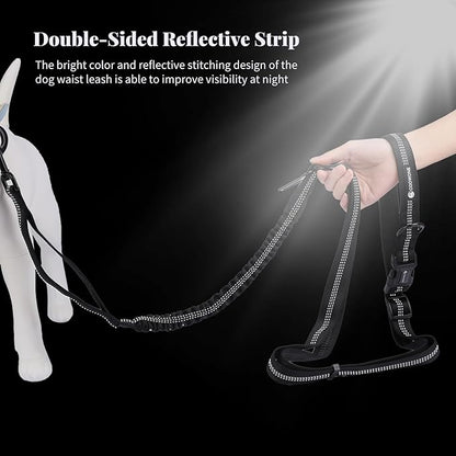 Heavy Duty Multifunctional Adjustable Hands Free Dog Leash - Durable Reflective Stitches, Car Safety Buckle Waist Leash for Dog Walking, Running, Hiking - 5-7FT