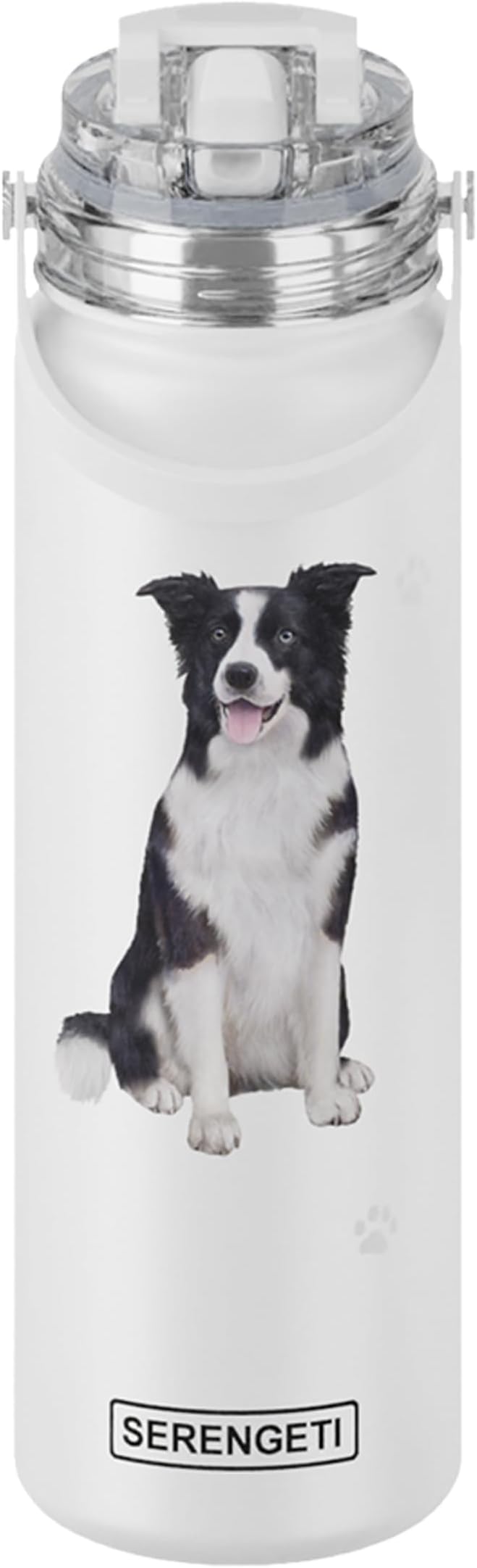 SERENGETI 24 Oz Water Bottle Stainless Steel with Spill Proof Lid - Double walled Vacuum Insulated water flask - Realistic 3D Print of your favorite dog (Border Collie)