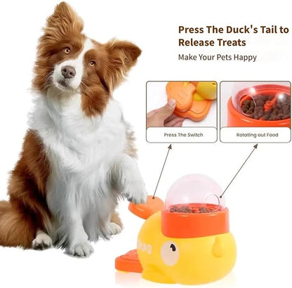 Duck-Shaped Interactive Pet Feeder - Slow Eating Puzzle Toy with Treat Dispenser for Mental Stimulation Yellow/White (White)