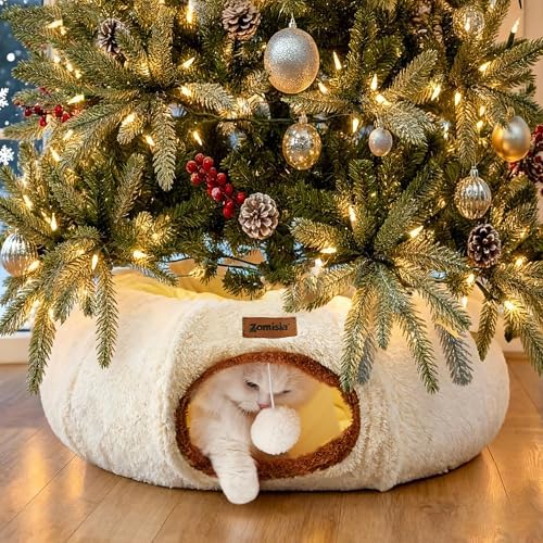 ZOMISIA Cat Tunnel Bed for Indoor Cats, Cute Cat Donut Toy Tunnel for Small Large Cats, Peekaboo Pet Cave Play Tunnel Toys for Kitten/Rabbit,Beige - Image 6