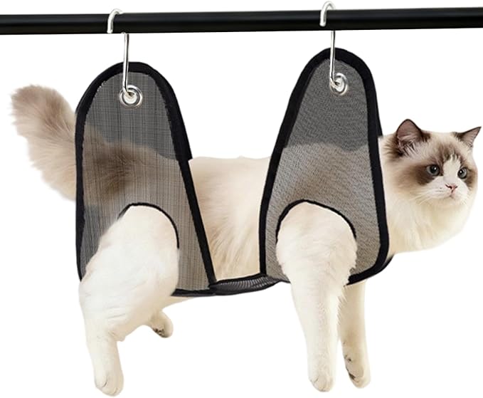 Cat Grooming Hammock, Anti-Scratching Mesh Bag, Dog and Cat Grooming Harness with S-Hook, Adorable Mesh Build, Puppy Kitten Home and Bathroom Tool for Ear Washing Combing Bathing