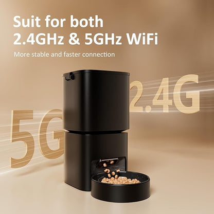 Automatic Cat Feeder 5G WiFi, Automatic Pet Feeder with APP Remote Control, 5L Cat Dry Food Dispenser Dual Power,10 Meals Programmable 1-15 Portion Control Auto Dog Feeders for Cats,Puppy