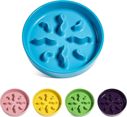 LE TAUCI PET Ceramic Slow Feeder Dog Bowls Small Breed, 0.5 Cups Dog Food Dish for Fast Eaters, Puzzle Bowl for Small Dogs and Cats, 5.5 Inch-Blue