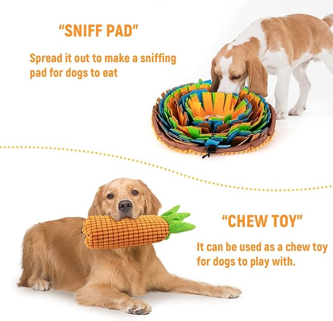 AWOOF Pet Snuffle Mat for Dogs, Interactive Feed Game for Boredom, Encourages Natural Foraging Skills for Cats Dogs Bowl Travel Use, Dog Treat Dispenser Indoor Outdoor Stress Relief (Orange)