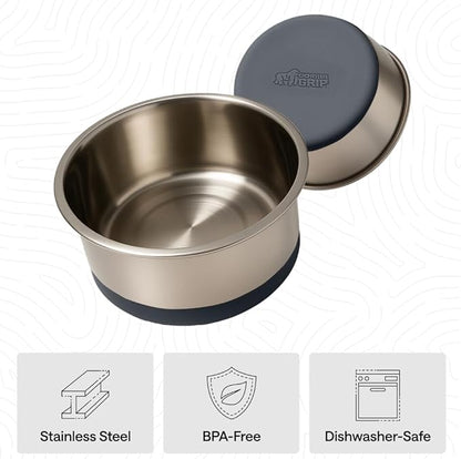 GORILLA GRIP Dog Bowls, Food Grade 304 Stainless Steel, Holds 6 Cups Each (48 fl oz) Food and Water Bowl for Feeding Dogs and Cats, Dishwasher Safe, Rust Resistant, BPA Free Rubber Base Set of 2 Gray