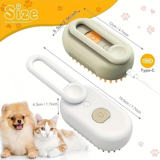 Cloud Care 3-in-1 Self-Cleaning Cat Brush - 360 Rotating Arm, Detachable Silicone Bristle Head (Brown)
