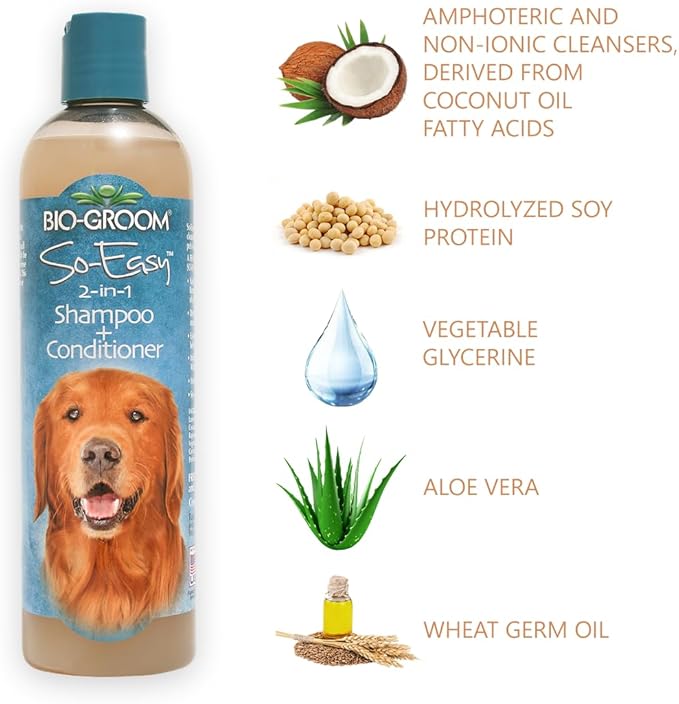 Bio-Groom So Easy 2 in 1 Shampoo & Conditioner - Dog & Puppy Shampoo and Conditioner, Detangling Dog Wash for Grooming, Soap Free, 12:1 Concentration - Tropical Fruit Scent, 12 fl oz