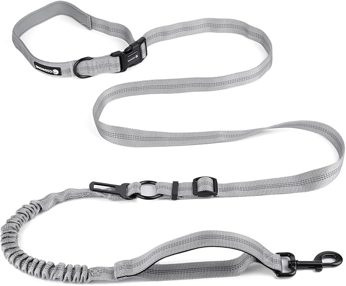 Heavy Duty Multifunctional Hands Free Dog Leash - Adjustable, Reflective Stitches, Car Safety Buckle, Waist Leash for Dog Walking, Running, Hiking - 5-7FT