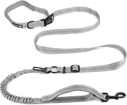 Heavy Duty Multifunctional Hands Free Dog Leash - Adjustable, Reflective Stitches, Car Safety Buckle, Waist Leash for Dog Walking, Running, Hiking - 5-7FT