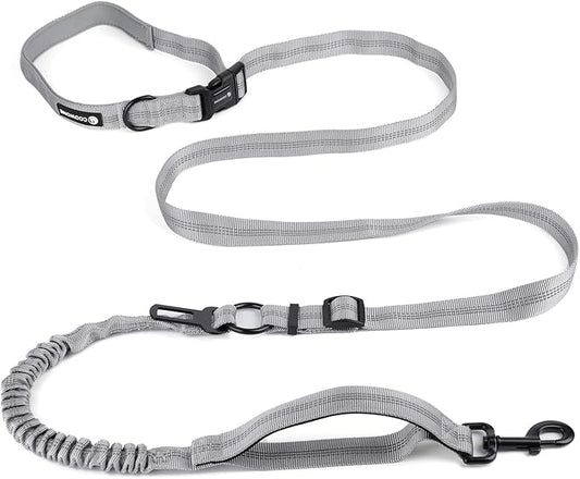 Heavy Duty Multifunctional Hands Free Dog Leash - Adjustable, Reflective Stitches, Car Safety Buckle, Waist Leash for Dog Walking, Running, Hiking - 5-7FT