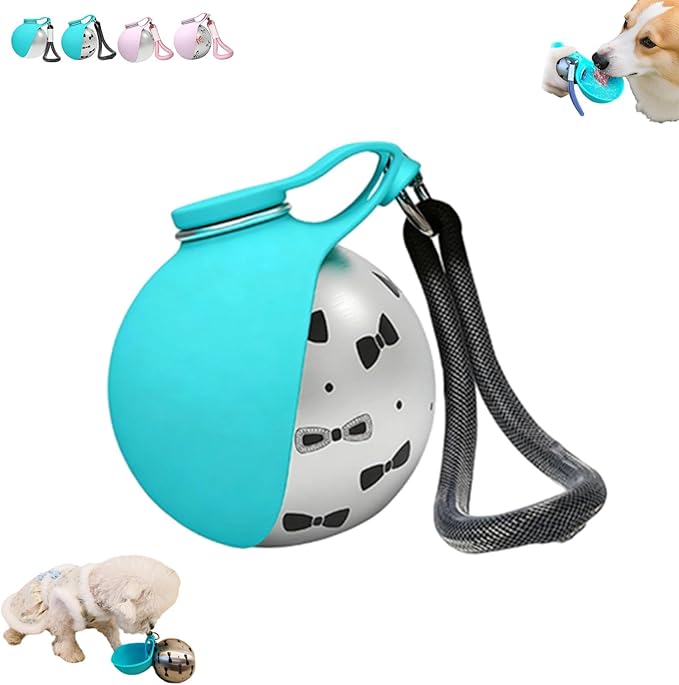 Dog Travel Water Dispenser 2-in-1 Portable Dog Water Bottle with Foldable Bowl, Leak-Proof 304 Stainless Steel Travel Hydration Station for Pets, Compact Feeder for Walking Camping Daily (Blue Print)