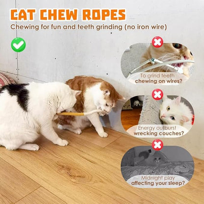 Interactive Cat Toys 8 Pcs, 1 Interactive Wand, 1 Cat Chew Ropes 7 Assorted Teaser Refills and 2 Indoor Hanging Catnip Toy Suitable for Bored Adult Cats and Kittens Play Chase Exercise