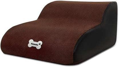 Pet Stairs, Washable & Zippered Cover Removable Pet Ramp, High Density Sponge Dog Stairs(2 Tiers Pet Stair, Brown)