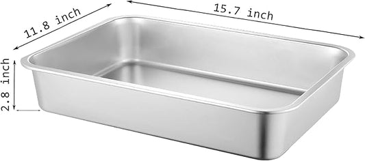 2 Pack Stainless Steel Cat Litter Box, 15.7"×11.8"×2.8" Metal Litter Pan, Small Litter Box for Little Cats Kittens, Easy Cleaning