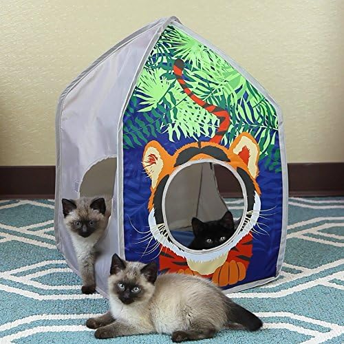 Kitty City Safari Jungle Tiger Pop-Up Cat House, Collapsible Indoor Cat Hideout with Peekaboo Openings, Lightweight Foldable Cat Playhouse - Image 4
