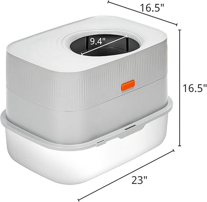 Stainless Steel Sifting Litter Box with Lid, Metal Litter Pan with Scoop for Big Cats Multi Cat, Extra Large Cats Litterbox Odor Control Easy Clean