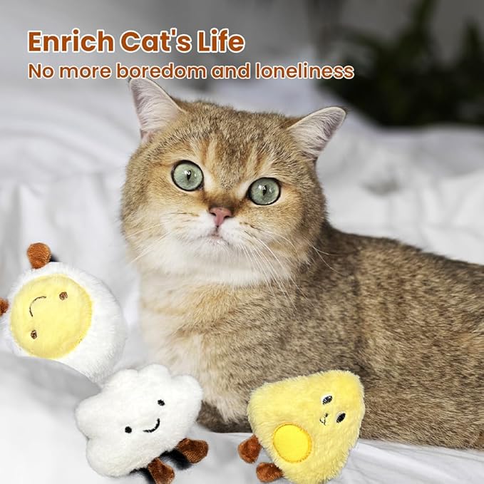 4 Pack Catnip Toys, Soft Stuffed Crinkle Cat Toys for Indoor Cats, Interactive Cute and Durable Kitten Toy, Cat Kicker for Kitten Exercise 4 Inches for All Breeds