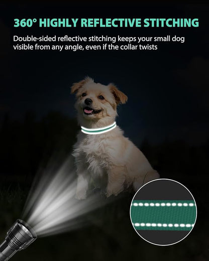 Joytale Dog Collars for Small Dogs, Feather-Light Double-Sided Reflective Nylon Collar for Night Safety, Adjustable Quick-Release for Growing Puppies, Teal, S (5/8" Width)