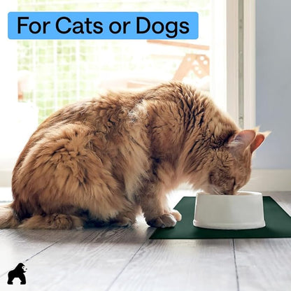 GORILLA GRIP 100% Waterproof Raised Edge BPA Free Silicone Pet Feeding Mat, Dog Cat Food Mats Contain Spills Protects Floors, Placemats for Cats and Dogs Water Bowl, Pets Accessories 28x18 Green