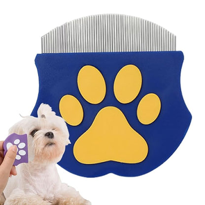 Pet Detangling Flea Comb, Dog Facial Eye Comb, Stainless Steel Tear Stain Remover, Round-Head Grooming Comb for Dog Cat (Blue)