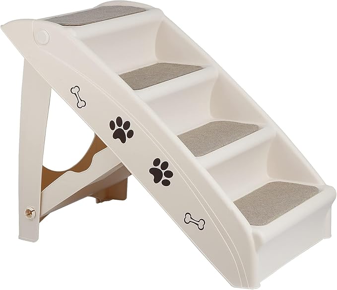 20" H 4-Step Dog Stairs for Small Dogs and Cats, Non-Slip Dog Steps for High Beds, Couch, Sofa, Sturdy Pet Steps (Tan)
