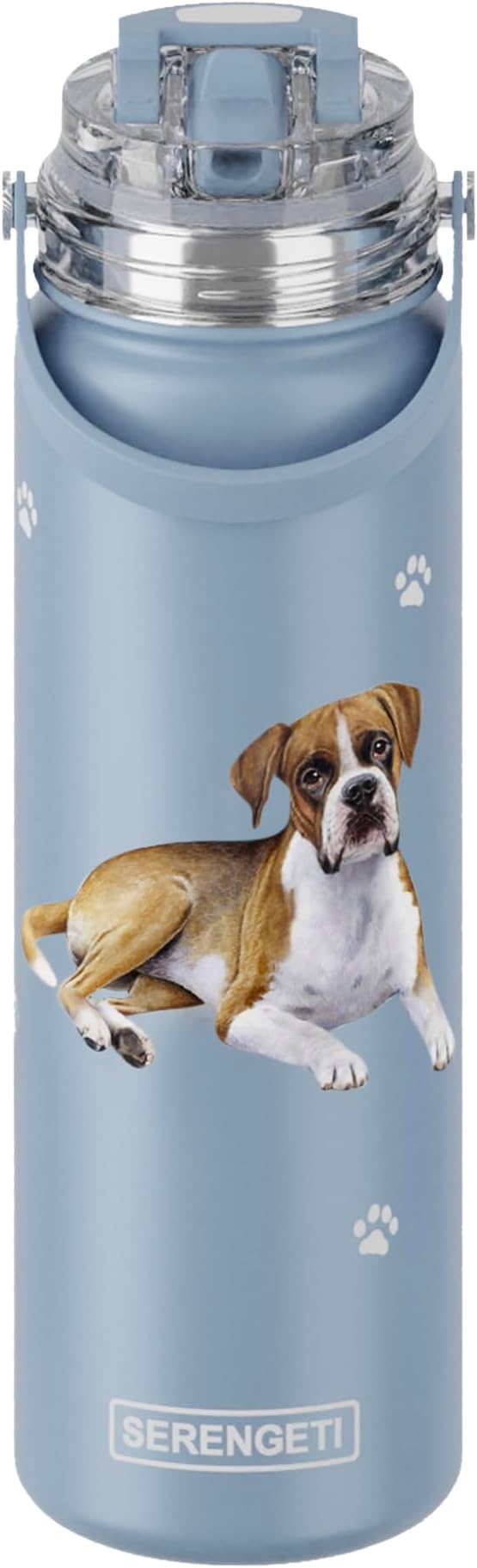 SERENGETI 24 Oz Water Bottle Stainless Steel with Spill Proof Lid - Double walled Vacuum Insulated water flask - Realistic 3D Print of your favorite dog (Boxer)