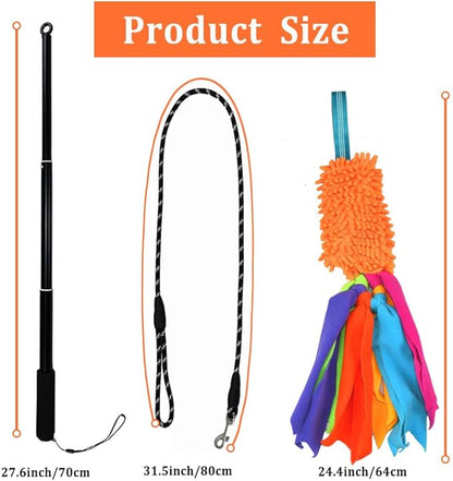 ASOCEA Dog Tug Toy with Flirt Pole, Aggressive Chewers Dog Squeaky Bungee Rope Chase Pull Tug of War Lure Toy with Teaser Wand for Small Medium Large Dogs Puppy Outdoor Exercise & Training