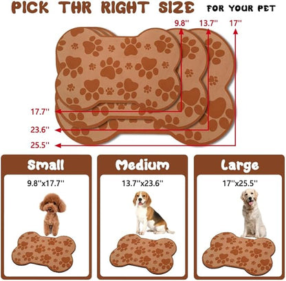Dog Food Mats for Floors Waterproof, Pet Feeding Absorbent Water Bowl Mat Cat Placemats Brown Bone Shape 25.5 * 17 inch