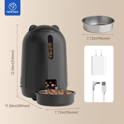 PAPIFEED Automatic Cat Feeder, App-Controlled WiFi Auto Food Dispenser with Dual Power Backup, Slow Feeding Mode, 3L Easy-Clean Feeder for Cats & Small Dogs (Black)