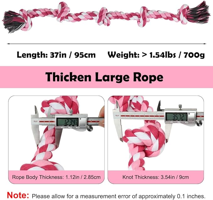 SZEE Dog Rope Toy for Large Dogs, 37 Inch 5 Knots, Tug of War Rope for Large Breeds, for Energy Release & Boredom Relief, Valentine’s Day Pet Toy (Red & Pink)