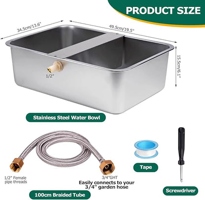6 Gal Automatic Dog Water Bowl Dispenser Stainless Steel Dog Waterer for Large Breed Dogs, Outdoor Extra Large Bowl for Cats Pets Livestock Chicken
