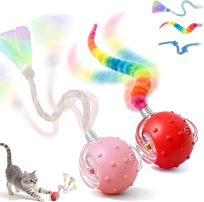 2 Pack Interactive Cat Toys for Indoor Cats with 3 Tails,Automatic Moving Kitten Toys,Cat Toys for Bored Indoor Adult Cats,Smart Rechargeable Cat Enrichment Toys for Cats to Keep Them Busy, Cat Balls