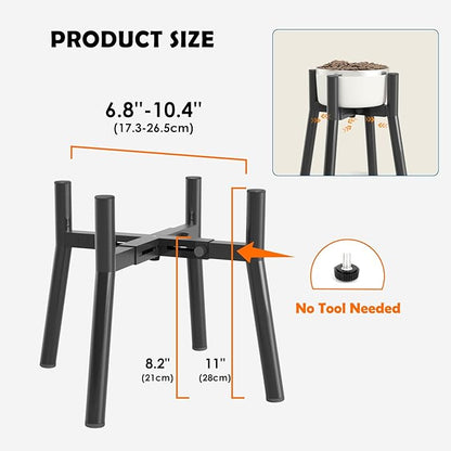 Adjustable Raised Dog Bowl Stand for 7-10.6" Diameter Food & Water Bowls - 11" Tall Elevated Feeder for Improved Comfort & Posture (Bowl Not Included)