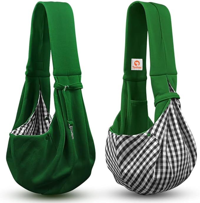 Tomkas Small Dog Cat Sling Carrier Puppy Purse Travel Wrap Soft Crossbody Pet Bag (Emerald Green, M - Classic Pocket & Classic Strap)