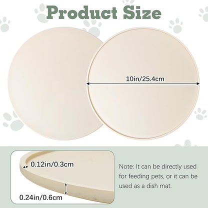 BNOSDM Silicone Cat Feeding Mat 2 Pack Dog Bowl Mats Pet Silicone Food Mat for Food and Water Nonslip Waterproof Feed Mats Round Eating Plate for Small and Medium Cats and Dogs (Beige)